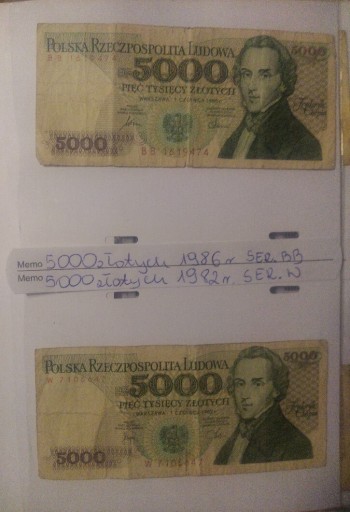 Zdjęcie oferty: Banknoty 5000 złotych 1982r i 1986r 
