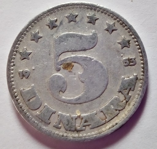 Zdjęcie oferty: Moneta 5 dinarów jugosłowiańskich 1953r.