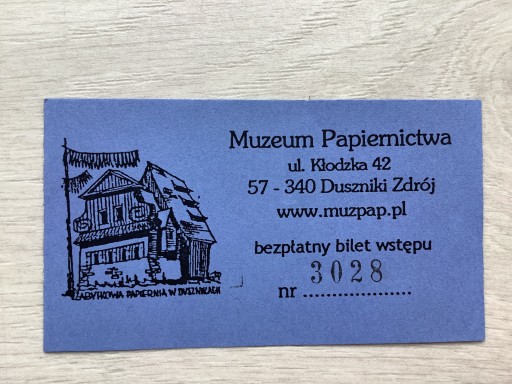Zdjęcie oferty: Bilet Muzeum Papiernictwa Duszniki Zdrój