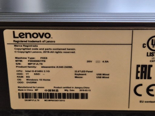 Zdjęcie oferty: Sorzedam LEnovo All in One model A340-24IWL