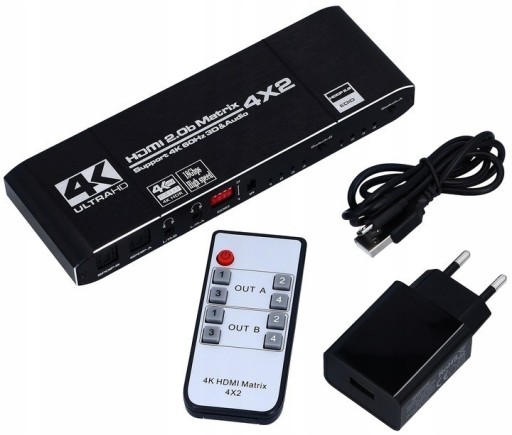 Zdjęcie oferty: Matrix HDMI 4x2 Switch Splitter 4K HDR 18G UHD 2 wyjścia HDMI