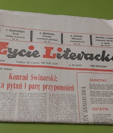 Zdjęcie oferty: Życie Literackie -wrzesień 1981-nr.38