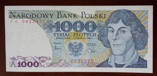 Zdjęcie oferty: 1000 zł złotych - 1982 r. seria FA 0822835