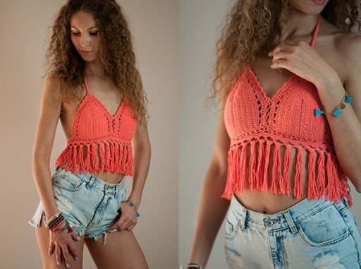 Zdjęcie oferty: Crop top szydełkowy Ażurowy Hit Bluzka frędzle S