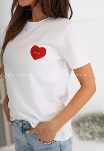 Zdjęcie oferty: T-shirt damski Basic Heart biały uniwersalny 