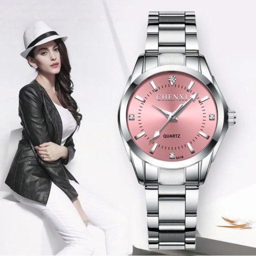 Zdjęcie oferty: Zegarek damski srebrno różowy z bransoletą Chenxi