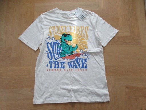 Zdjęcie oferty: H&M 134 140 nowy t-shirt dinozaur Sunny ecru 