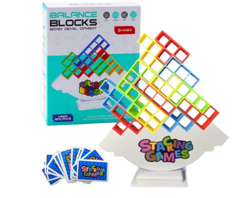 Zdjęcie oferty: Gra Zręcznościowa Balansująca Wieża Tetris 48 Klocków 22 Karty Kolorowe