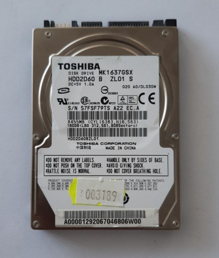 Zdjęcie oferty: TOSHIBA MK1637GSX 160GB