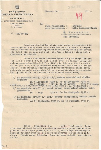 Zdjęcie oferty: Pismo Państw. Zakładu Emerytalnego -1936 Warszawa 