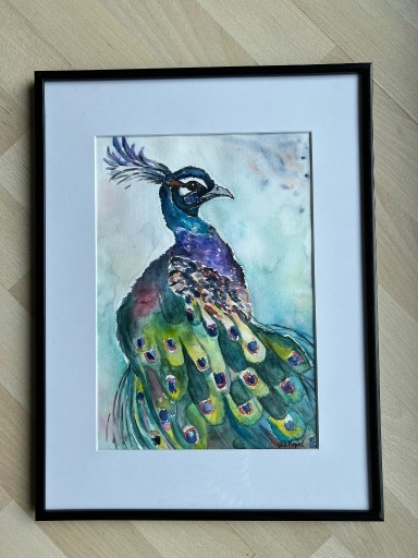 Zdjęcie oferty: Obraz ręcznie malowany akwarela Paw a4 nowy art 