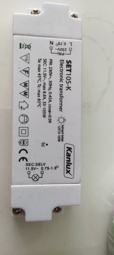 Zdjęcie oferty: Zasilacz halogenowy 20-105W 240V 11.5V SET105-K