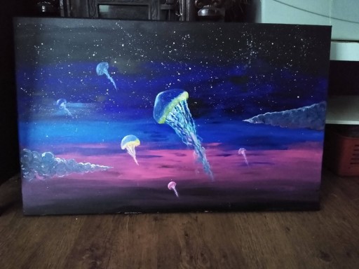 Zdjęcie oferty: Kosmiczne meduzy - obraz na płótnie. Unikat 50x70