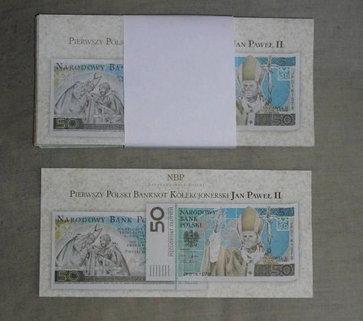 Zdjęcie oferty: Foldery do banknotu Jan Paweł II - 50 sztuk paczka