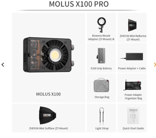 Zdjęcie oferty: Lampa LED Zhiyun Molus X100 COB Light Pro+Dyfuzor