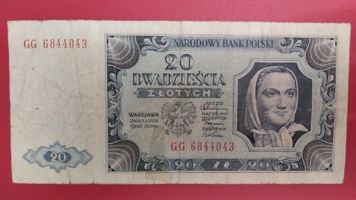 Zdjęcie oferty: Banknot 20 zł z 1948r, Seria GG