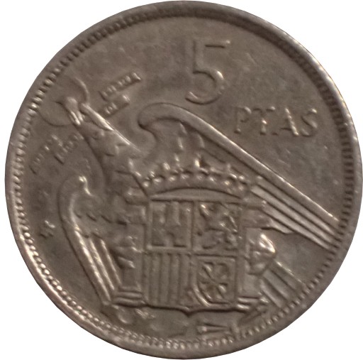 Zdjęcie oferty: Hiszpania 5 peset z 1957 (-73) roku - O. M. OFERTĘ