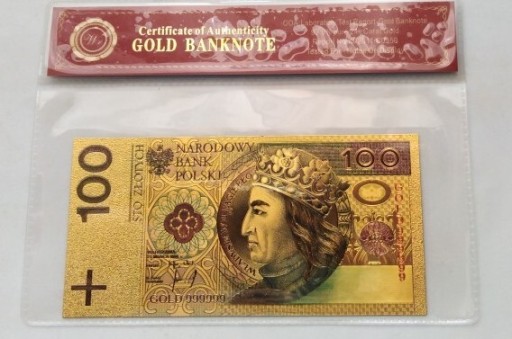 Zdjęcie oferty: Banknot pozłacany 24k 100 złotych POLSKA 1994 rok