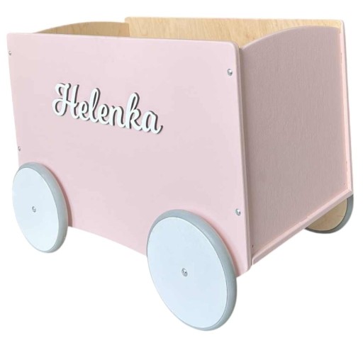 Zdjęcie oferty: skrzynka skrzynia pojemnik na kółkach na klocki, zabawki + IMIĘ DZIECKA