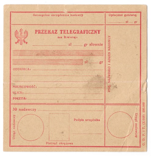 Zdjęcie oferty: Przekaz telegraficzny GDPiT X.926