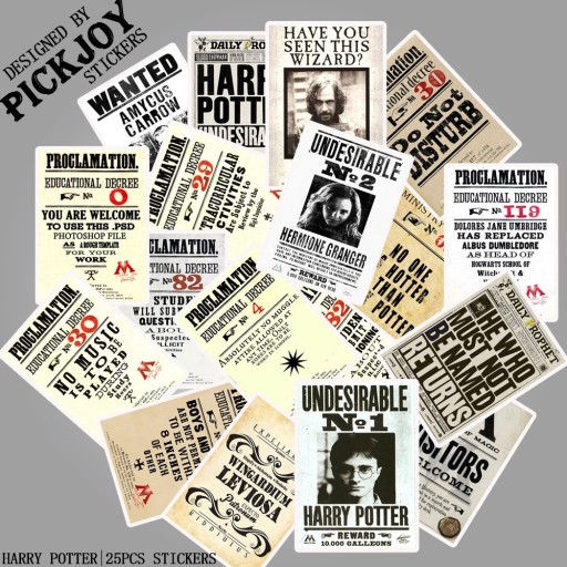 Zdjęcie oferty: Harry Potter Naklejki 25 sztuk Vintage 5,5-7cm