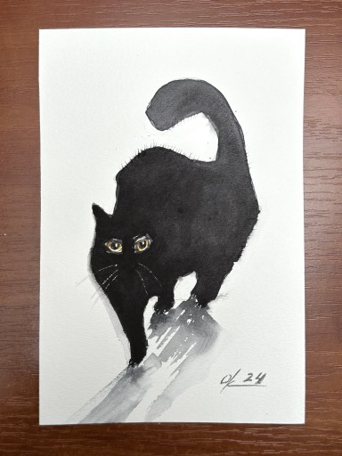 Zdjęcie oferty: Kot . Akwarela 16x24 cm, ręcznie malowana