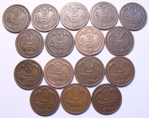 Zdjęcie oferty: Austria komplet 16 monet 2 heller od 1893-1915 r.