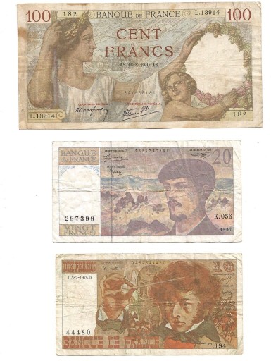 Zdjęcie oferty: Francja zestaw 3 banknotów