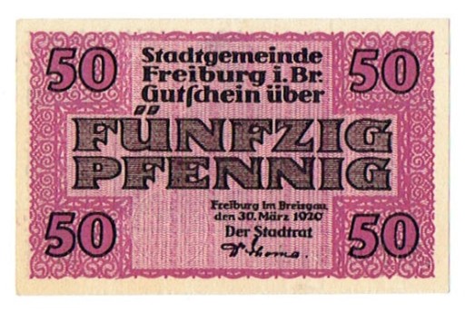 Zdjęcie oferty: Notgeld, 50 FENIGÓW 1920 / Freiburg