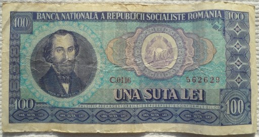 Zdjęcie oferty: Rumunia RRL 100 lej 1966 Historyk Mikołaj Balcescu