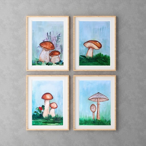 Zdjęcie oferty: Zestaw 4 Akwareli formatu A5 "Grzyby Polskie", malowana ręcznie, borowik