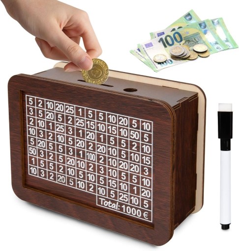 Zdjęcie oferty: Skarbonka drewnianaz licznikiem, 1000 euro