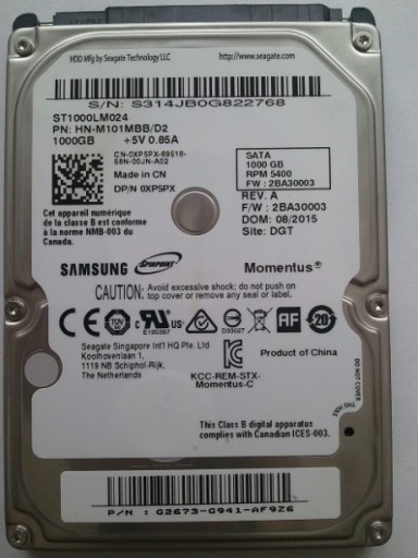 Zdjęcie oferty: Dysk twardy Samsung ST1000LM024 1TB SATA II 2,5"