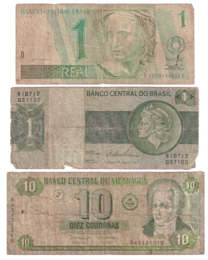 Zdjęcie oferty: Brazylia/Nikaragua, banknoty (3 szt.)