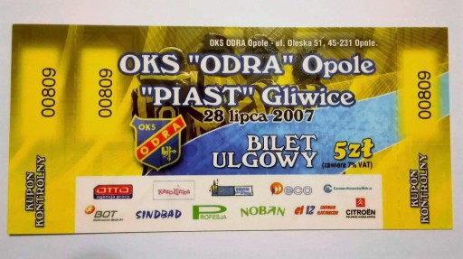 Zdjęcie oferty: Bilet Odra Opole - Piast Gliwice 28.07.2007