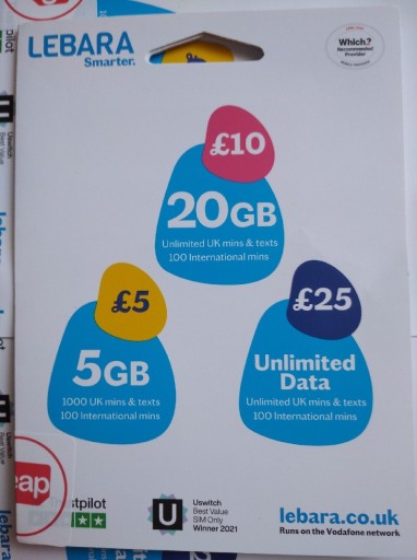 Zdjęcie oferty: Aktywowana Karta SIM Lebara UK 30GB roaming UE PL