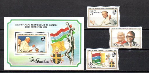 Zdjęcie oferty: Gambia 1992 rok - Papież Jan Paweł II - seria + blok