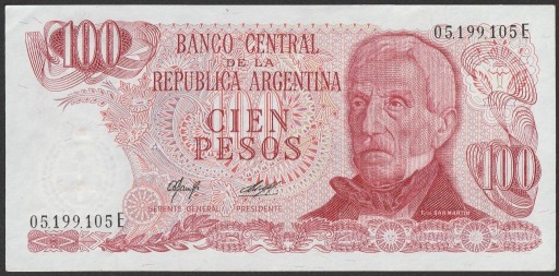 Zdjęcie oferty: Argentyna 100 pesos 1976/78 - stan bankowy UNC