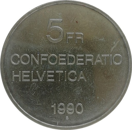 Zdjęcie oferty: Szwajcaria 5 francs 1990, KM#69