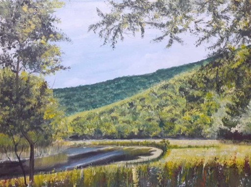 Zdjęcie oferty: PEJZAŻ RĘCZNIE MALOWANY - "GÓRSKA DOLINA" 30x40cm