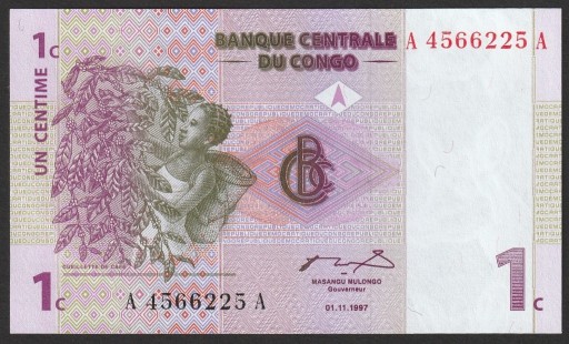 Zdjęcie oferty: Kongo 1 centime 1997 - stan bankowy UNC