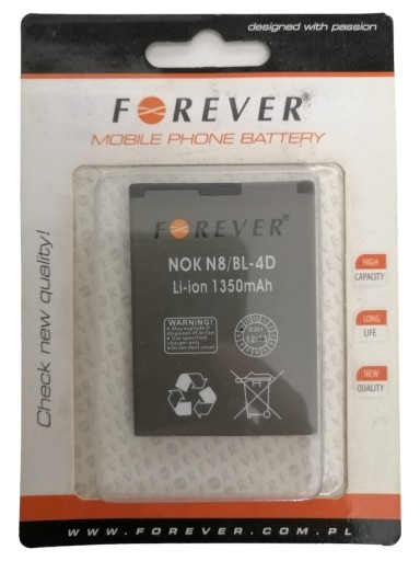 Zdjęcie oferty: Bateria Forever do telefonu Nokia N8 1350 mAh