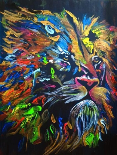 Zdjęcie oferty: Kolorowy Lew - ręcznie malowany - obraz