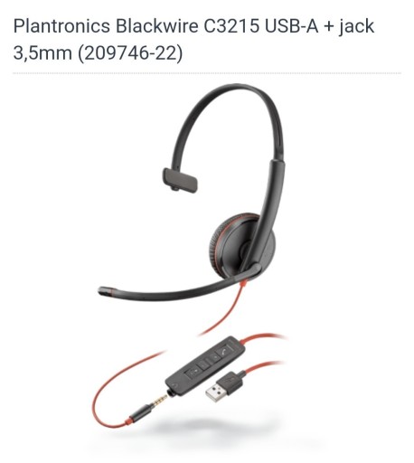 Zdjęcie oferty: Plantronics Blackwire C3215 USB-A  209746201