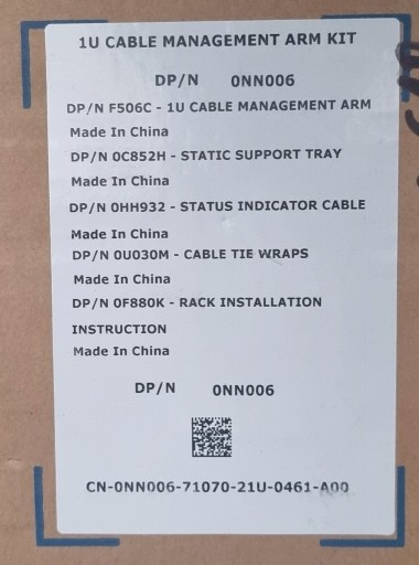 Zdjęcie oferty: DELL 1U CABLE MANAGEMENT ARM KIT DP/N 0NN006