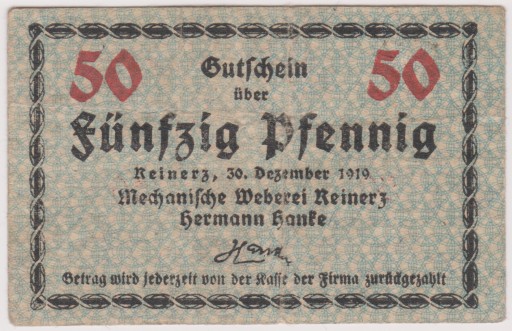 Zdjęcie oferty: Reinerz (Duszniki-Zdr.), 50 Pf, 30.12.1919