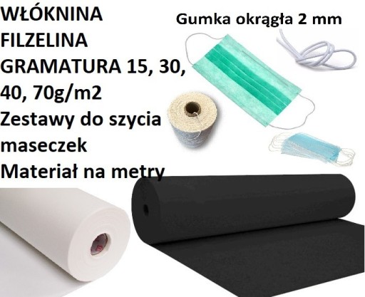 Zdjęcie oferty:  Gumka do maseczek 2 m mb czarna biała płaska okrą