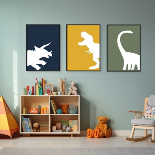 Zdjęcie oferty: 3 Plakaty Dinozaury dla Dzieci, 40x30cm bez ramy