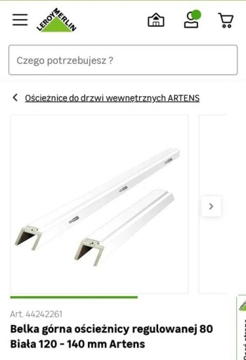 Zdjęcie oferty: Belka Artens górna biała 80, reg. 120-140 mm.