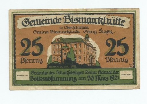 Zdjęcie oferty: NIEMCY  Górny Śląsk Bismarckhütte, 25 Pfennig